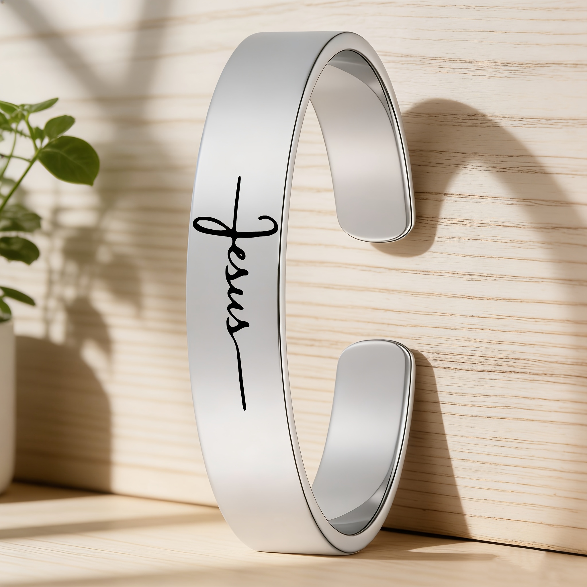 JESUE Scripted Cross Design Open Bangle for Believers